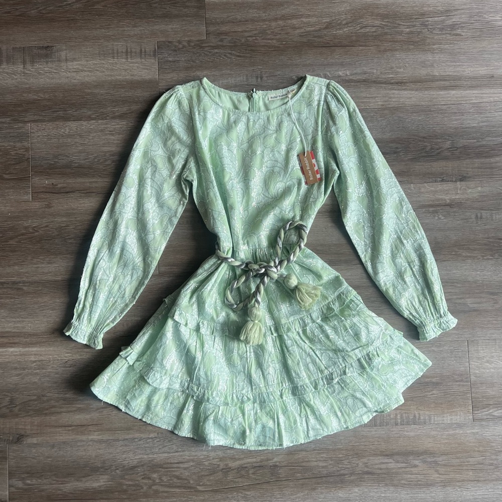 Roller Rabbit Mint Metallic Floral Embroidered Long Sleeve Dress